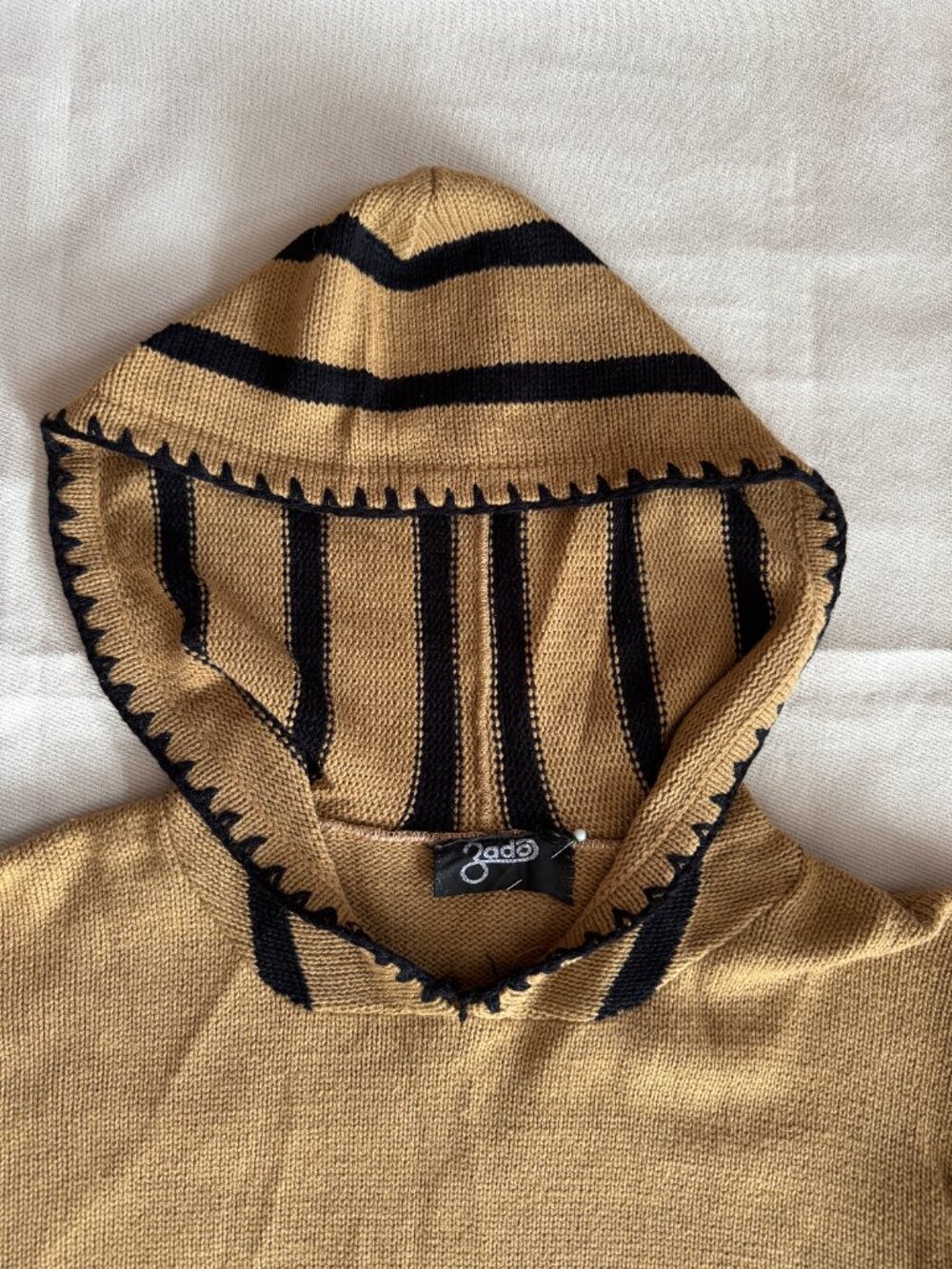 Knit Sweater Camel Tan Black Striped 70s Vintage Zado - Picture 13 of 16